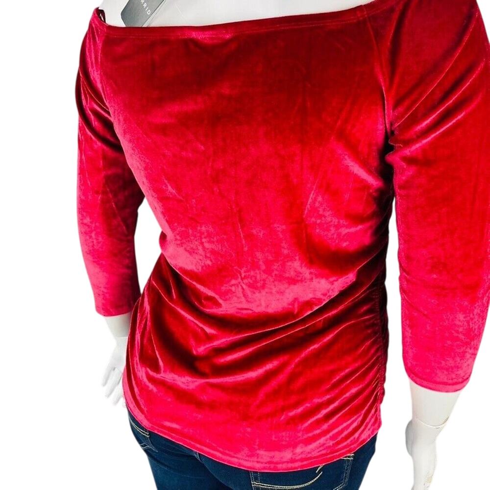 New Torrid Woman Sz 1X 1 Red Velvet Shirred Front Off Shoulder Top Stretch NWT - Picture 9 of 9